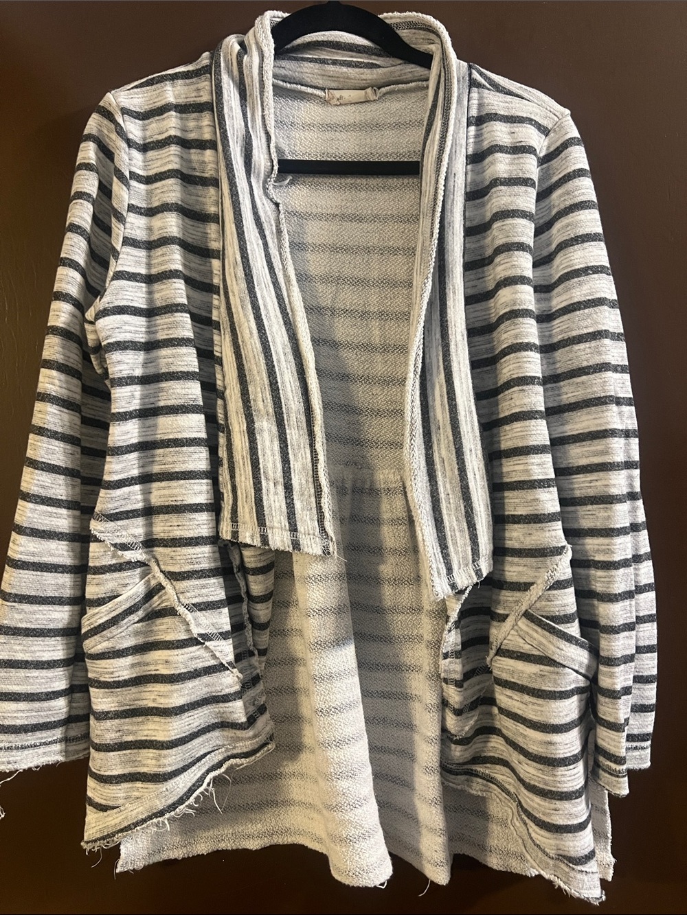 Altar'd State Striped Open-Front Cardigan - Black & Cream